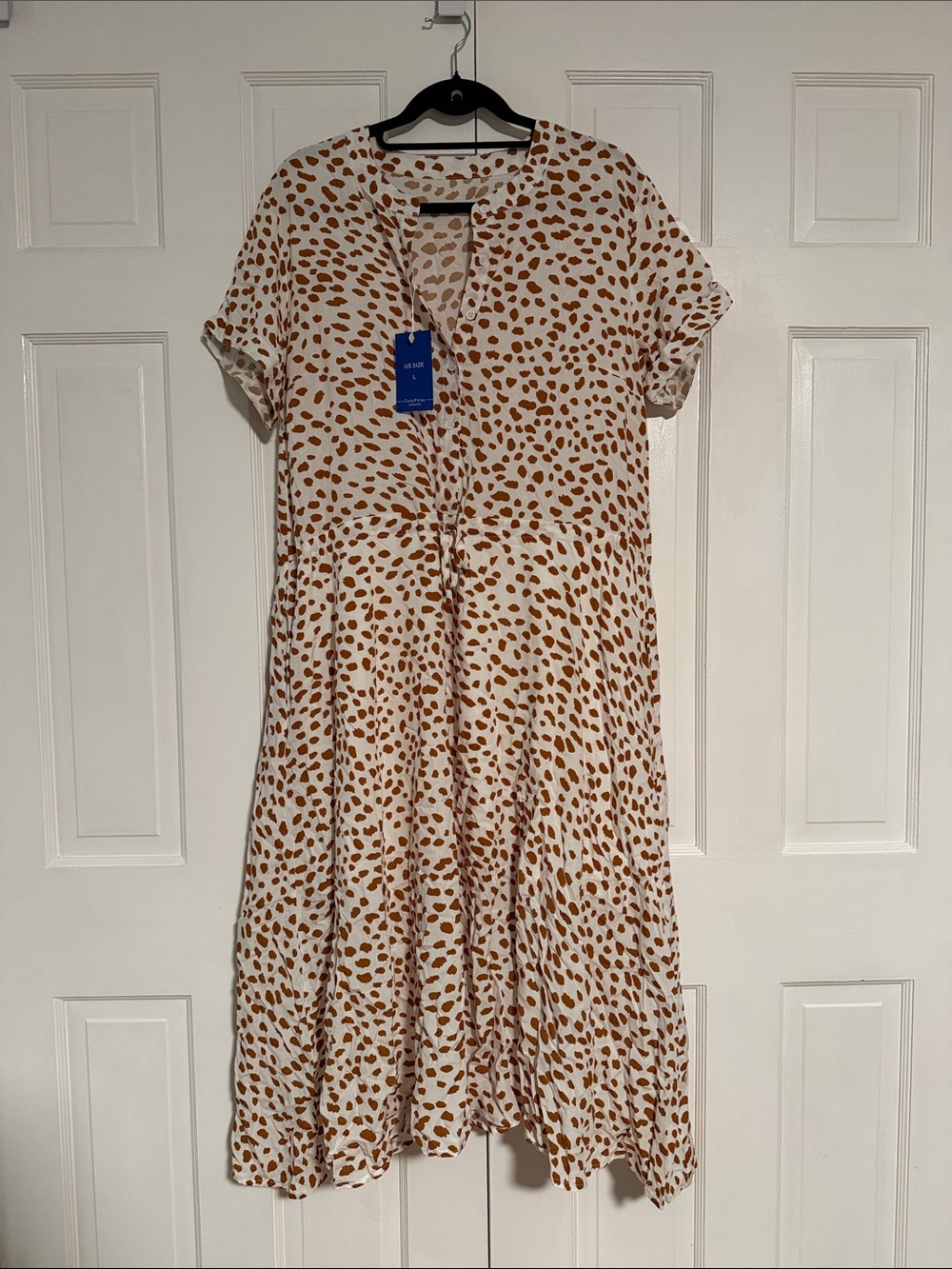Lightweight White Midi Dress with Brown Spot Print
